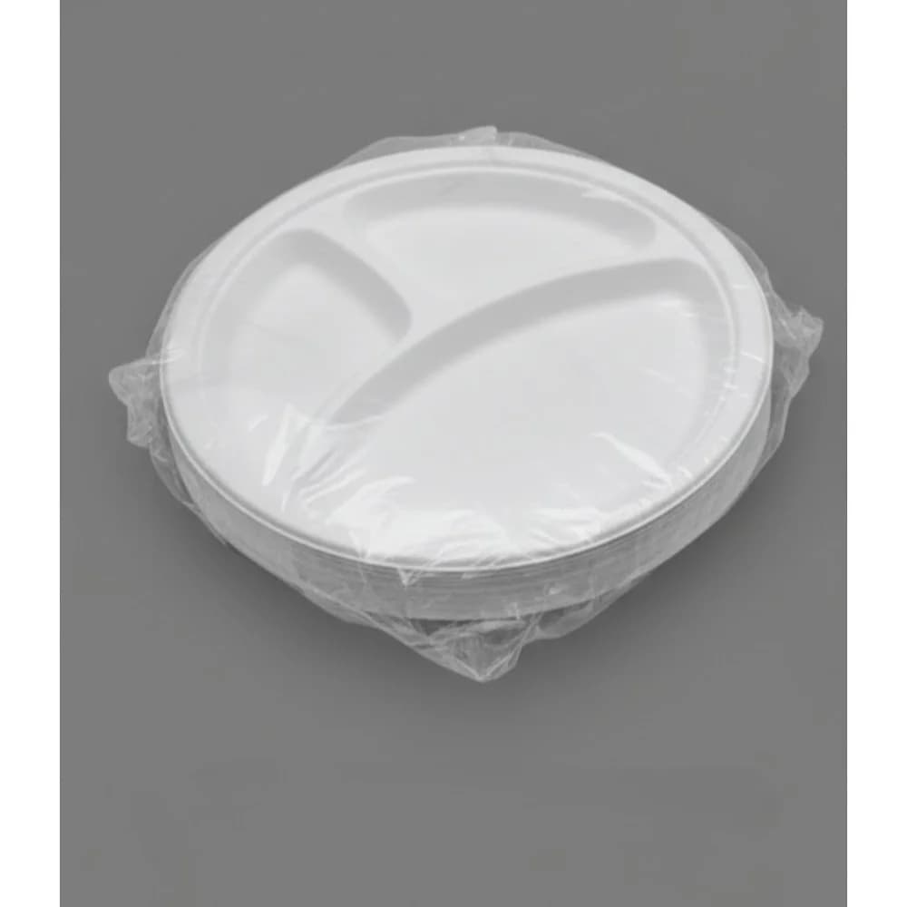 3-Compartment Bagasse Plate | Portion Segregation | Compostable Tableware | MOQ 600