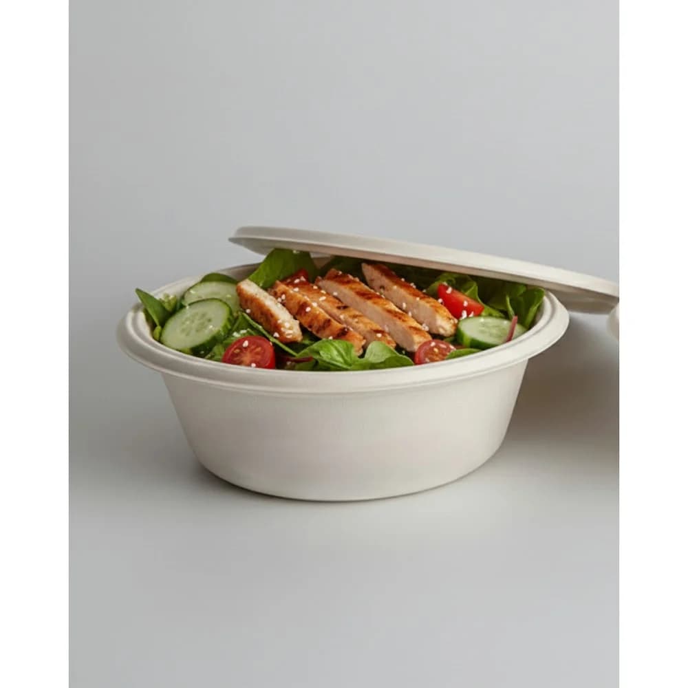 Bagasse Bowl Lid / without Lid | Secure Closure | Compostable Packaging | MOQ 600
