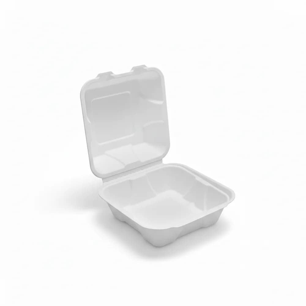 Compartment Bagasse Clamshell | Hinged Closure | Compostable Packaging | MOQ 600